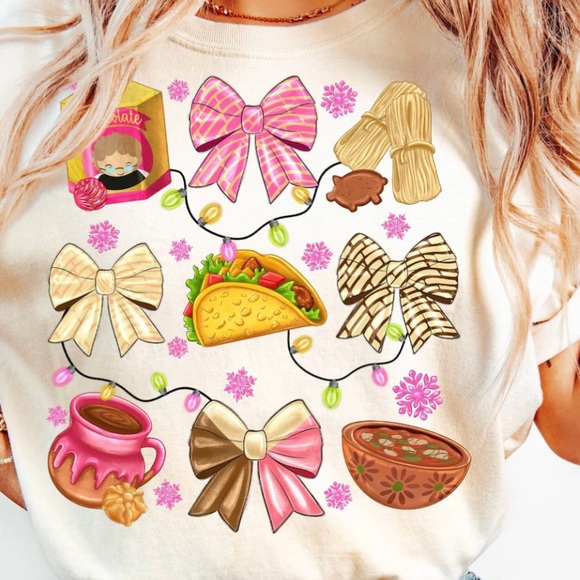 Mexican Christmas T-shirt pan dolce tamales abuelita hot chocolate - Picture 1 of 3